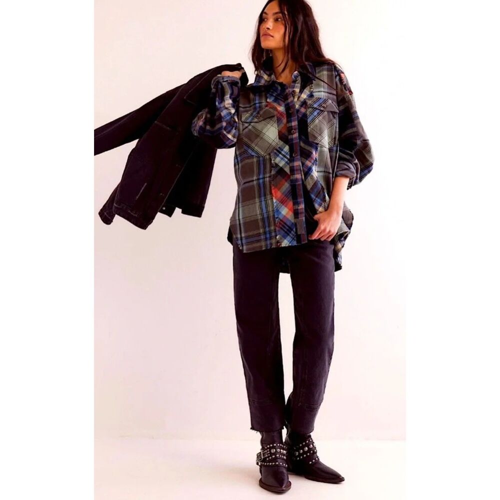 Free People - We the Free - Patched Up Plaid Shirt - Medium - Women's - NWT